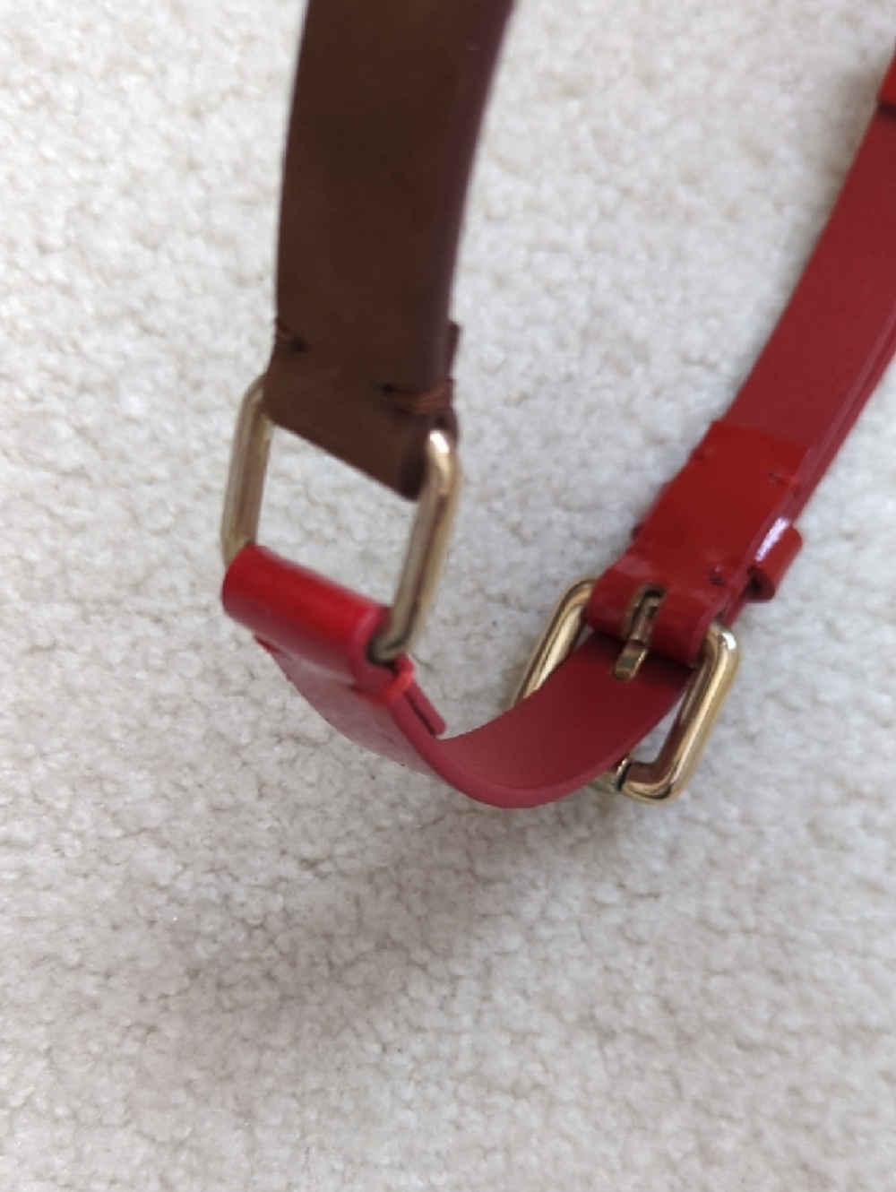 Weekend Max Mara Two-Tone Red and Brown Leather Belt with Gold Buckle S Size - Picture 5 of 5